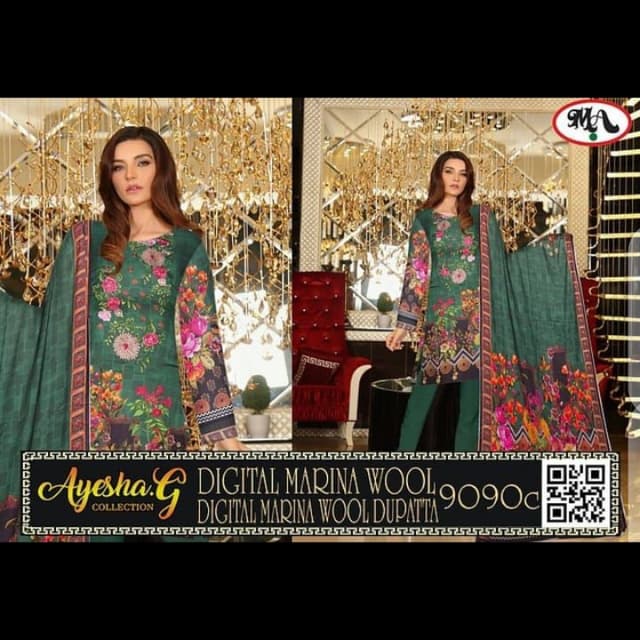Digital Marina Neck Embroidery Digital Print Digital Marina dupatta Fabric
