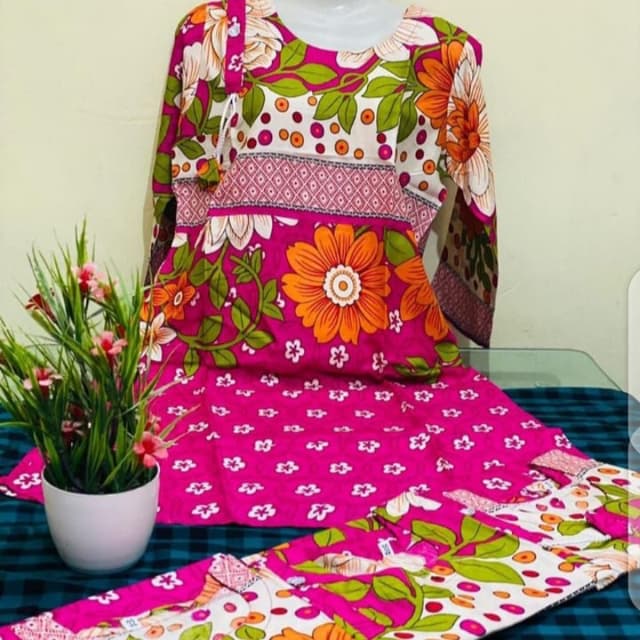 Kids linen printed frocks (size 28-34)