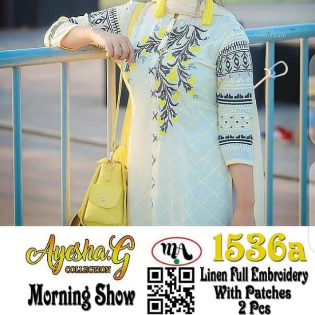 Linen Full Embroidery with Patches 2 piece Fabric and color 100% garanttee