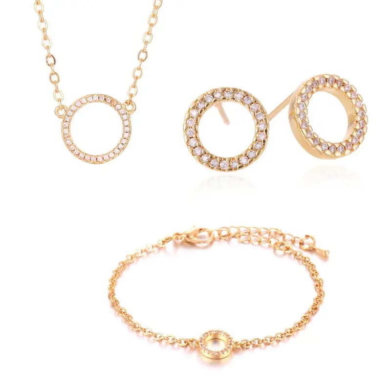 Fashion Simple Single Ring Jewelry suit Women's Accessories Wedding Bride Crystal Pendant Necklace Earrings Bracelet suit