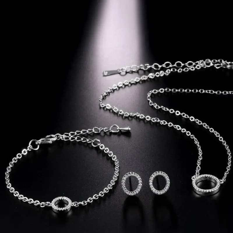 Fashion Simple Single Ring Jewelry suit Women's Accessories Wedding Bride Crystal Pendant Necklace Earrings Bracelet suit