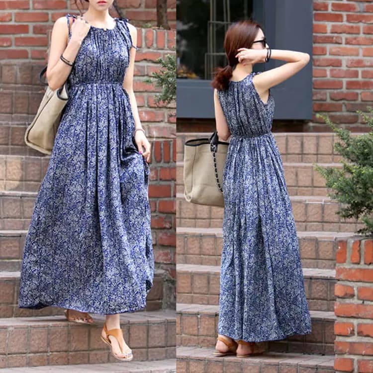 Women's Sleeveless Floral Dress Long Skirt Daily Casual Bohemian Skirt7