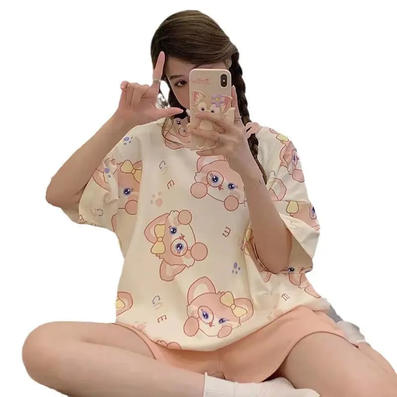 Lingna Beier Cartoon Crewneck Pajamas Women's Short-sleeved