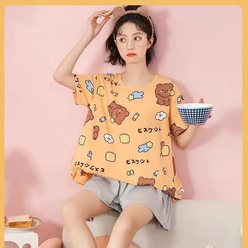 Lingna Beier Cartoon Crewneck Pajamas Women's Short-sleeved