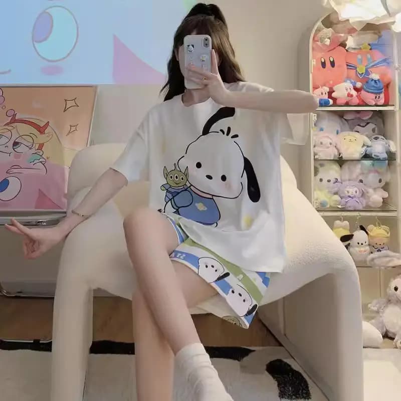 Lingna Beier Cartoon Crewneck Pajamas Women's Short-sleeved