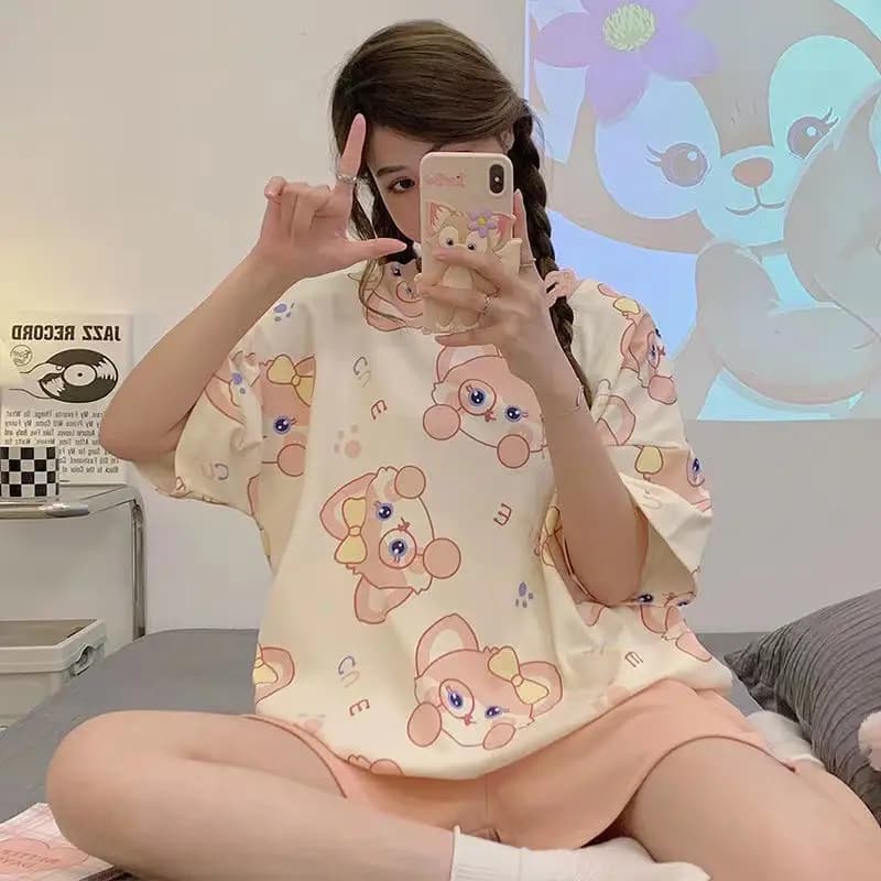 Lingna Beier Cartoon Crewneck Pajamas Women's Short-sleeved