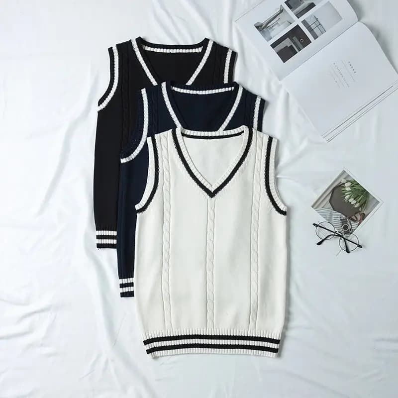 Spot College British Style JK Uniform V-Neck Men's and Women's Twist Inter-Color Vest School Uniform Sweater Vest Knitted Sweater