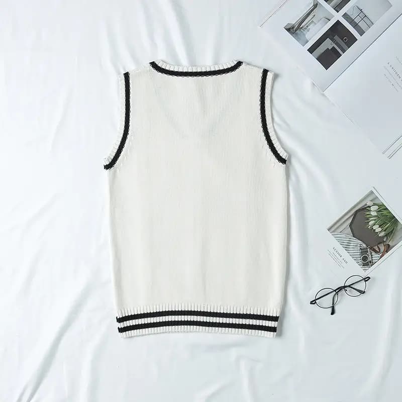 Spot College British Style JK Uniform V-Neck Men's and Women's Twist Inter-Color Vest School Uniform Sweater Vest Knitted Sweater