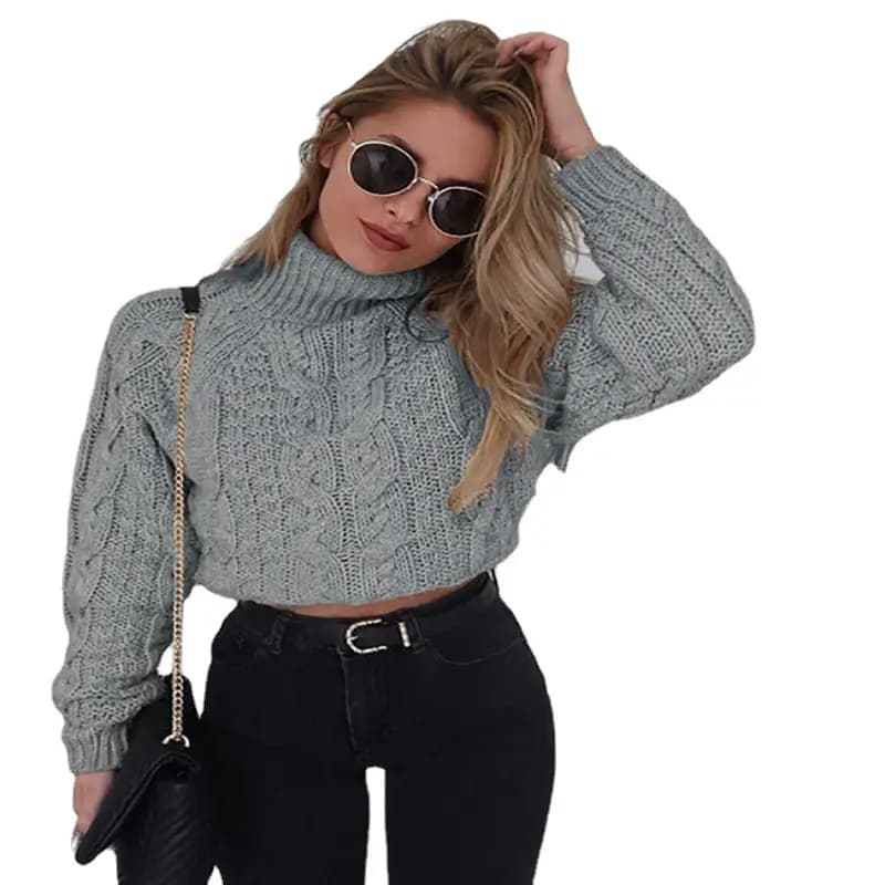 European and American short long sleeve turtleneck sexy navel twist sweater cross-border women's clothing