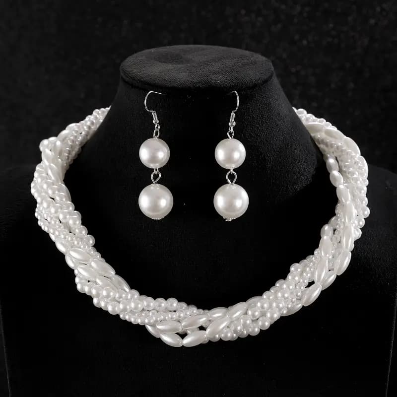 Cross-border high-grade Shambhala diamond ball white pearl earrings necklace chain women's