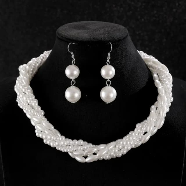 Cross-border high-grade Shambhala diamond ball white pearl earrings necklace chain women's