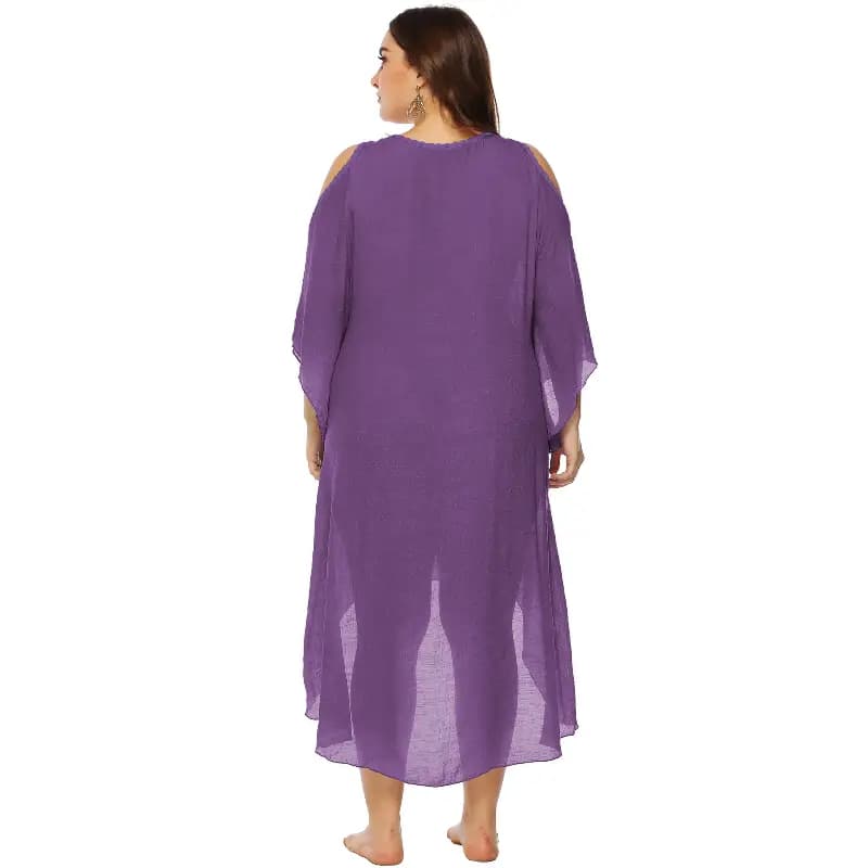 Cross-border large size women's hand hook stitching irregular off-shoulder beach skirt bikini blouse