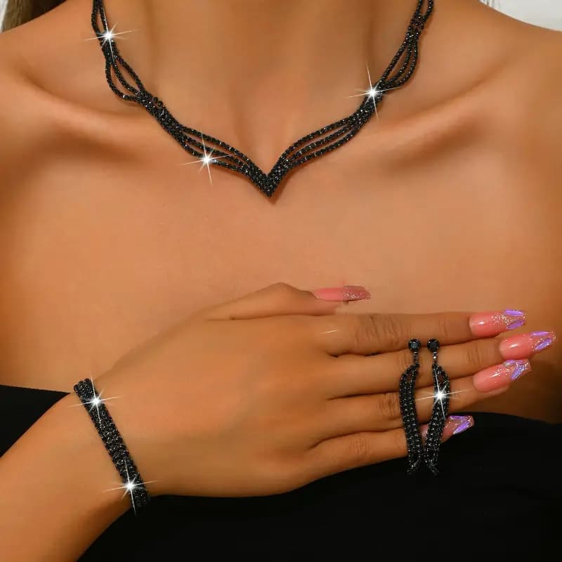 Bridal Jewelry necklace wholesale Europe and the United States three-piece rhinestone claw chain jewelry set wholesale e-commerce supply