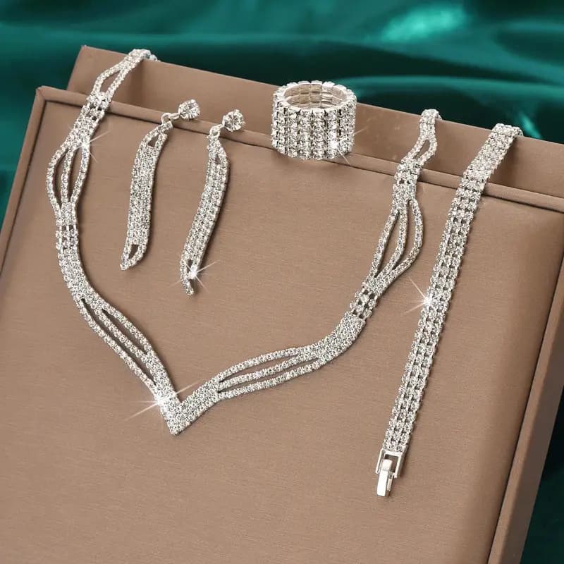 Bridal Jewelry necklace wholesale Europe and the United States three-piece rhinestone claw chain jewelry set wholesale e-commerce supply