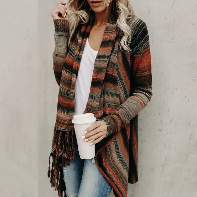 autumn and winter heart frequency sweater Ebay Amazon wish tassel gradient stripe long shawl