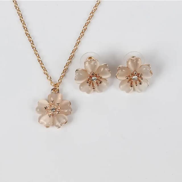 South Korea new bridal jewelry suit personalized fresh Opal flower necklace earrings two-piece jewelry set