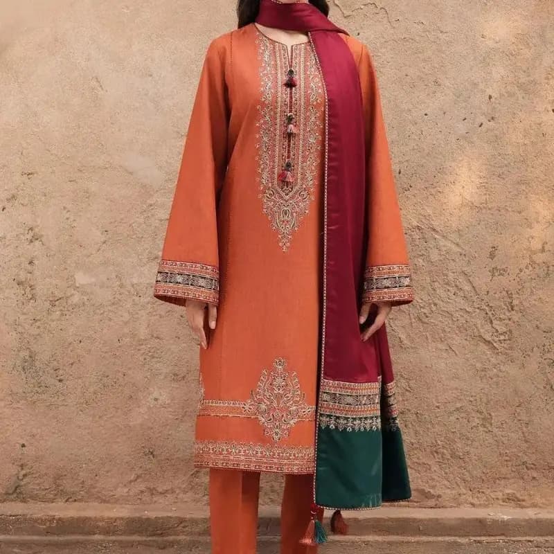 3 Pcs Women's Unstitched Embroidered Suit